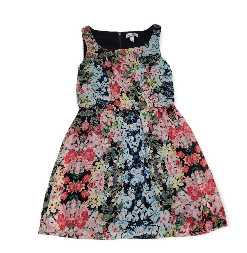 Speeckless Floral Print Elastic Waist Zip Back Dress - Size 3